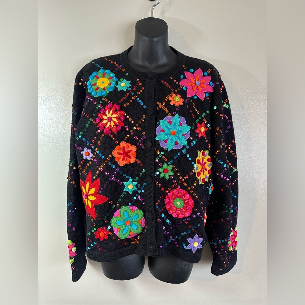 Berer by Takako Sakon Floral Sequin Cardigan Sweater – XL